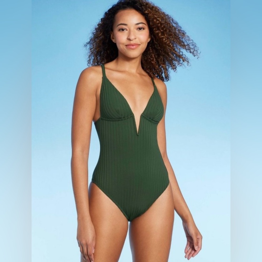 Target - Shade & Shore - Women’s Ribbed Plunge Front V-Wire One Piece Swimsuit
